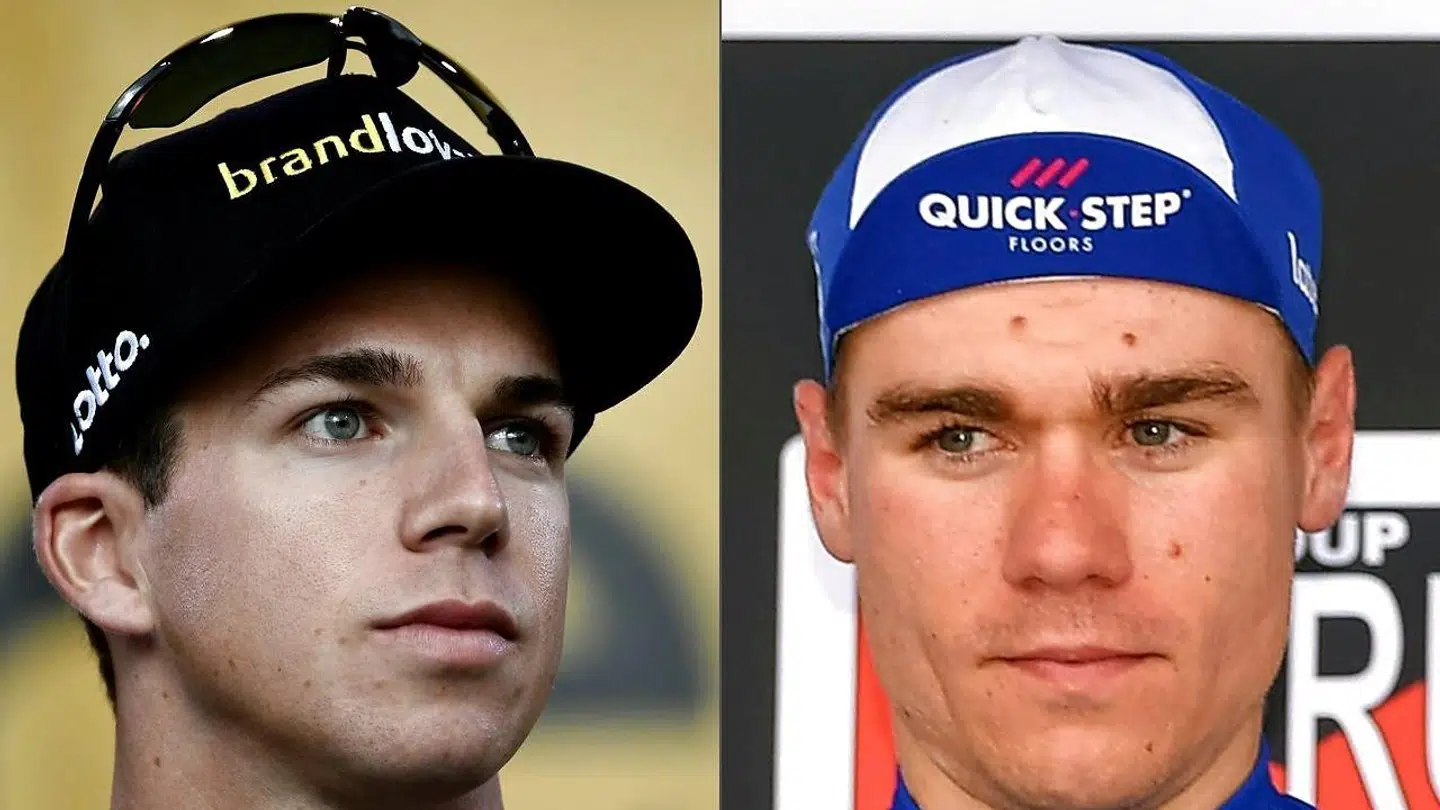 Dylan Groenewegen (t.v.) og Fabio Jakobsen.
