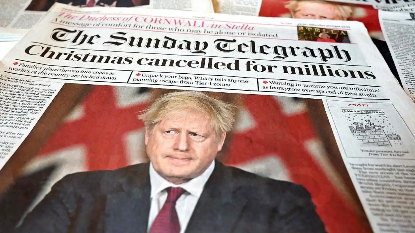 Julen er aflyst for millioner, skriver avisen The Sunday Telegraph efter Boris Johnsons nedlukning af London.