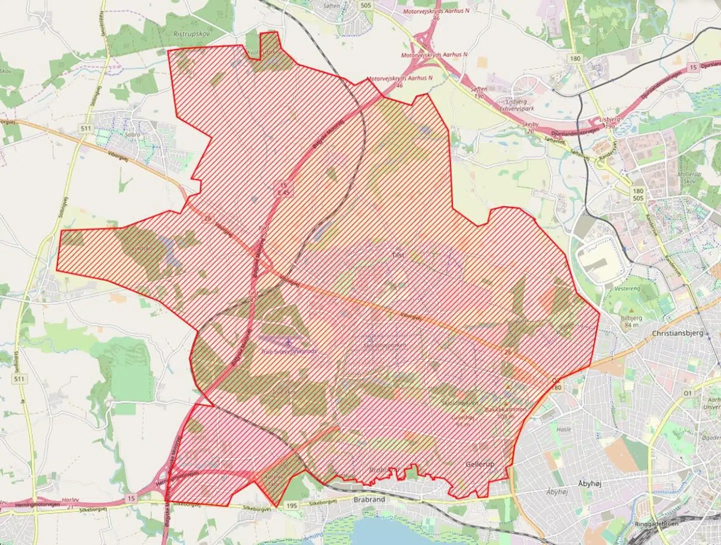 Her er området, hvor beboerne ikke må drikke vandet. Foto: Aarhus Vand