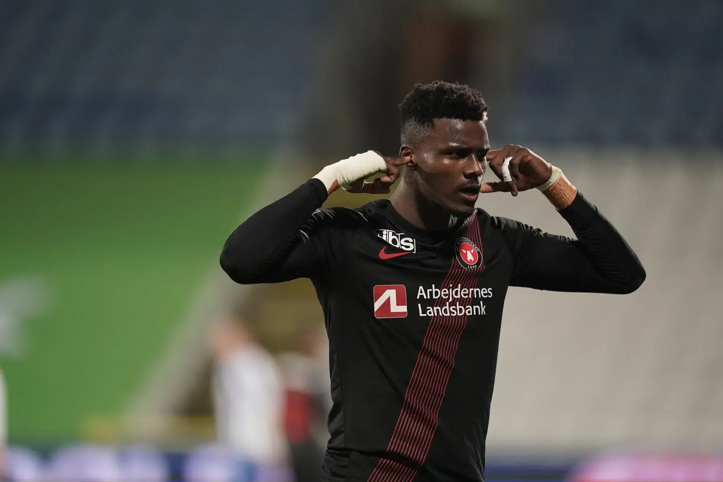 Sory Kaba havde et par afbrændere, men midt i anden halvleg udlignede han til 1-1 mod OB. Claus Fisker/Ritzau Scanpix