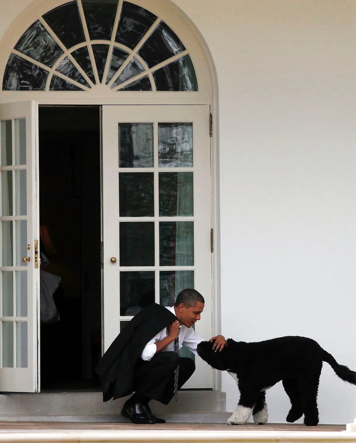 Barack Obama får en snak med sin hund, Bo.
