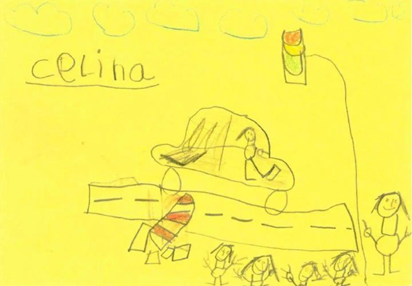 Celinas tegning af den kvindelige bilist.