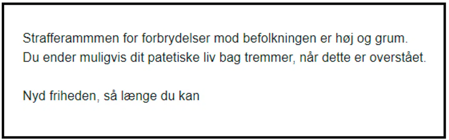 Sendt til en kvindelig journalist, efter hun havde skrevet en corona-relateret historie.