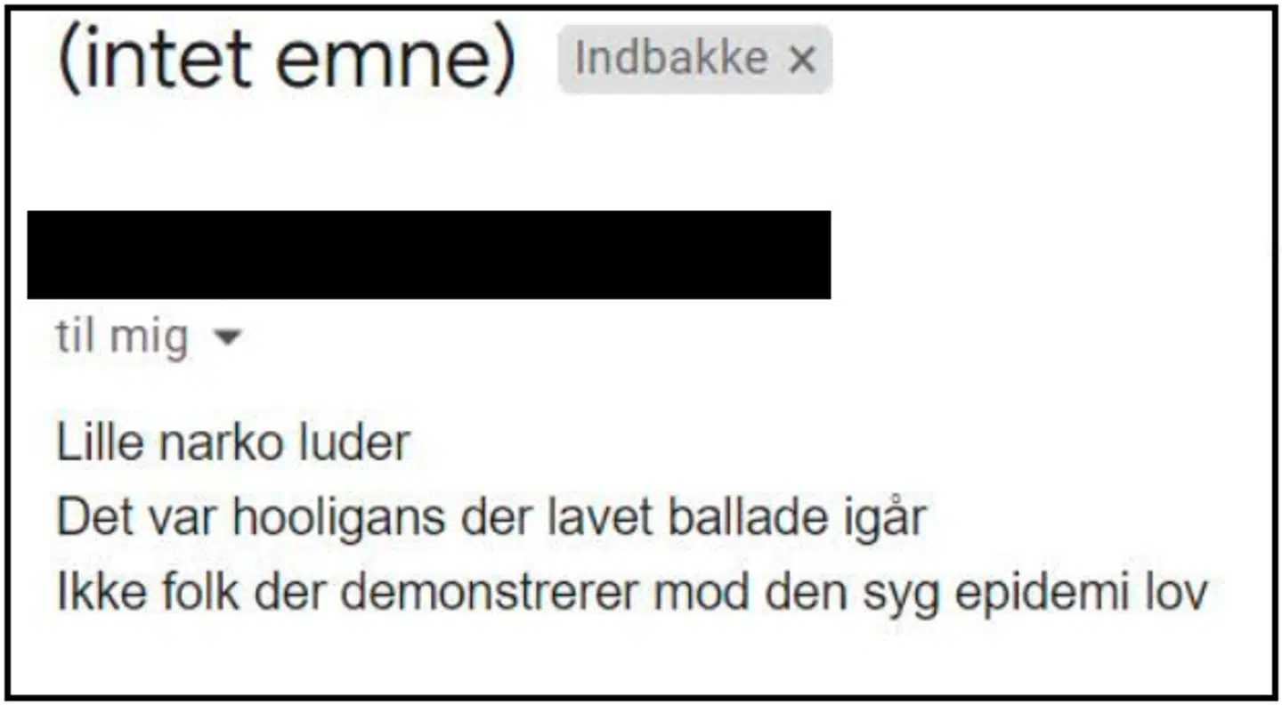 Sendt til en kvindelig journalist efter en artikel om en demonstration mod den nye epidemilov.