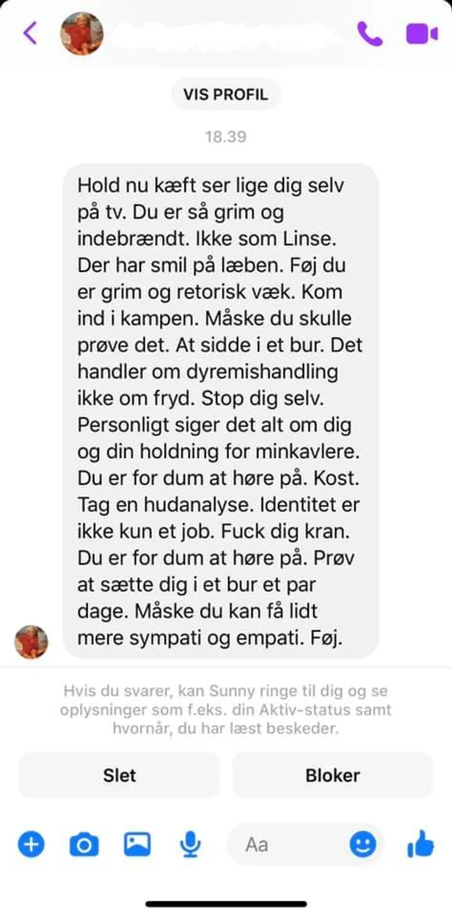 Beskeden, som Anna Thygesen havde modtaget efter programmet.