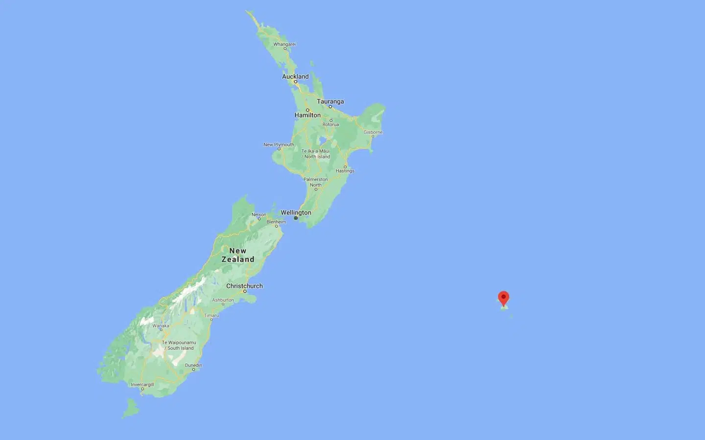 Den lille øgruppe øst for New Zealand er kommet på verdenskortet, fordi det er et af de eneste steder, der overstiger deres forventede touristbesøg. Foto: Google Maps