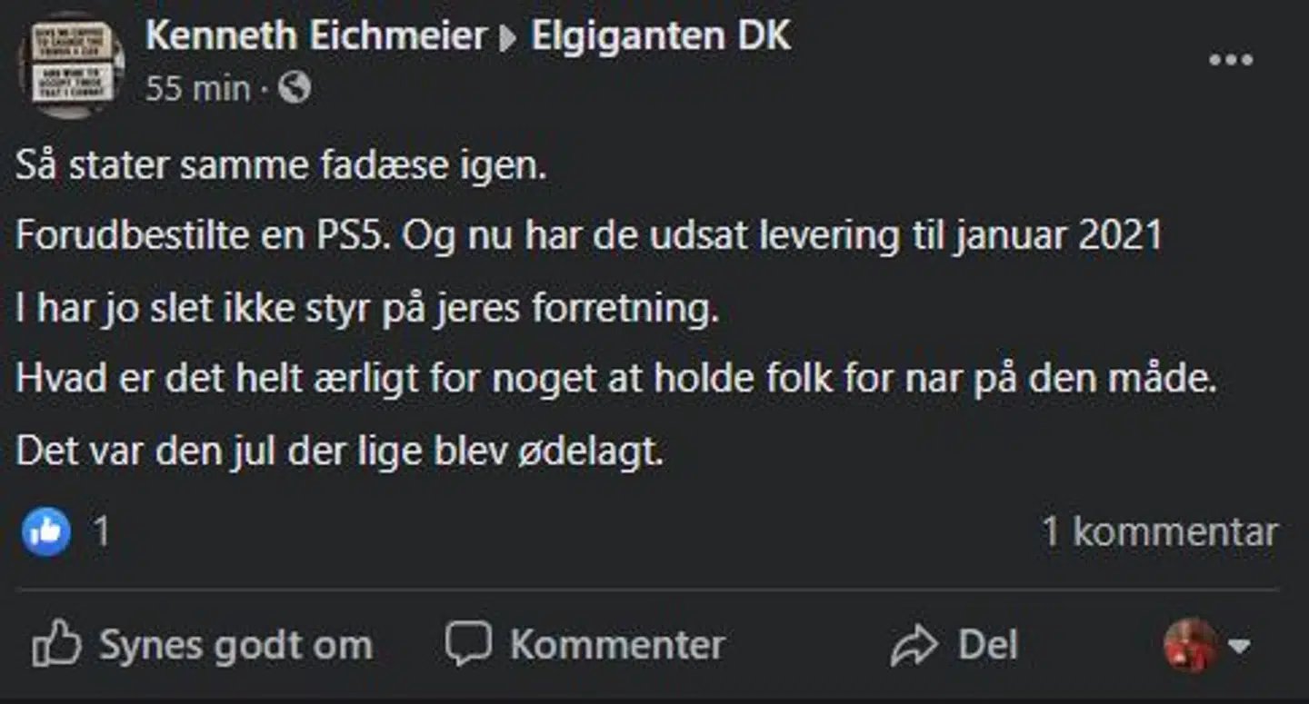 Her ses et af mange sure opslag på Elgigantens Facebook-profil.