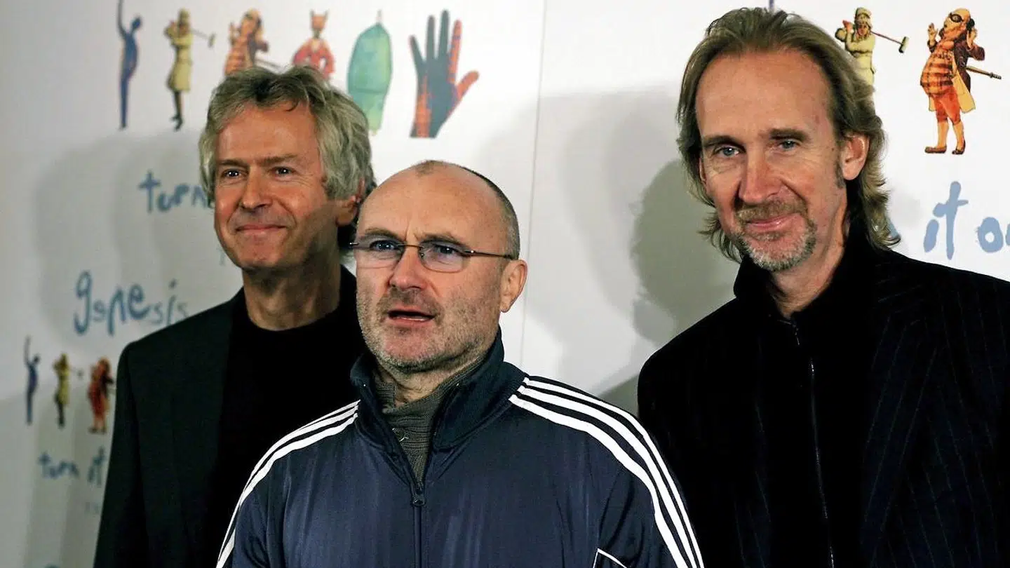 Phil Collins her med resten af Genesis Tony Banks (tv) og Mike Rutherford (th).