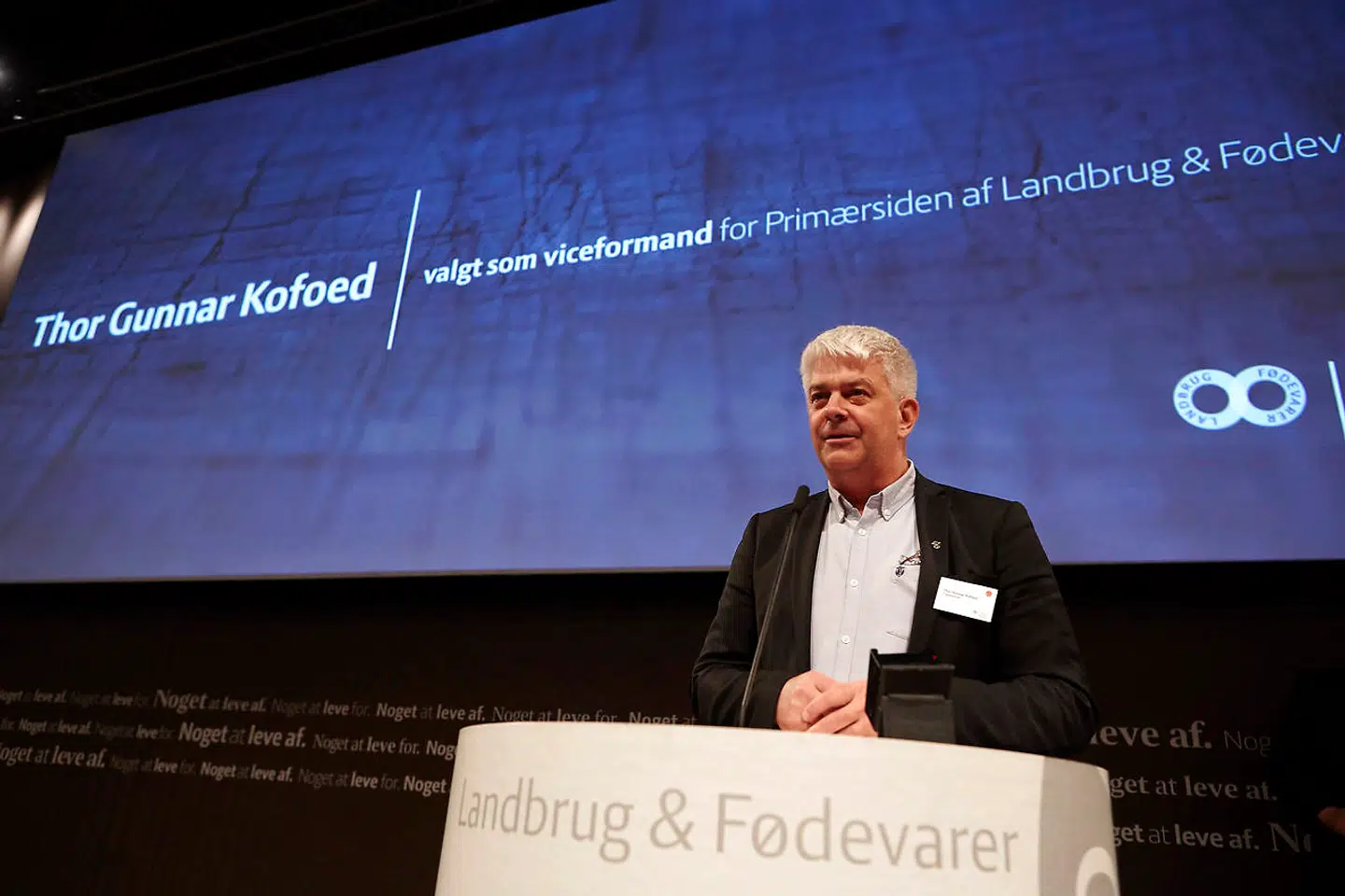 Den nyvalgte viceformand for Landbrug & Fødevarer Thor Gunnar Kofoed fra Nexø på Bornholm, fotograferet onsdag den 8. november i Herning.. Ministrene flokkes om landmændene, når Landbrug & Fødevarer den 7.-8. november holder delegeretmøde i Herning. Det sker efter et selv for landbruget usædvanligt skidt år rent økonomisk.. (Foto: Landbrug & Fødevarer/handout/Ritzau Scanpix)