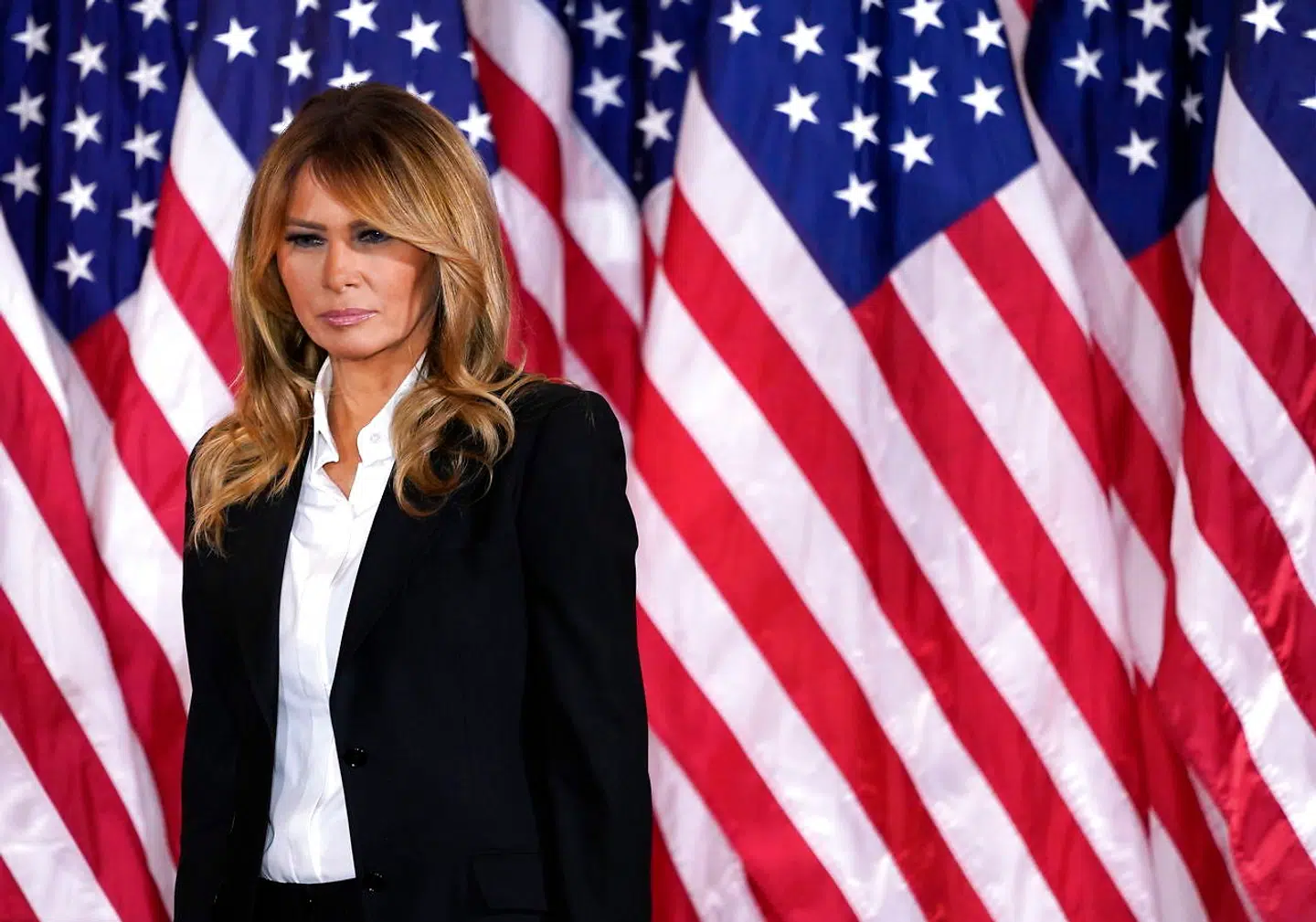 Også hustruen Melania Trump gik med Donald Trump på scenen til talen.