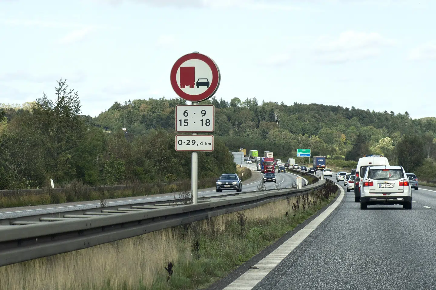 En kvinde og en mand kørte i november sidste år fra Sverige til Danmark, hvor de på rasteplads Ejer Bavnehøj Vest på Østjyske Motorvej ville afhente våben, mener anklagemyndigheden. Forklædte politifolk optrådte på rastepladsen som våbenhandlere. (Arkivfoto) Henning Bagger/Ritzau Scanpix