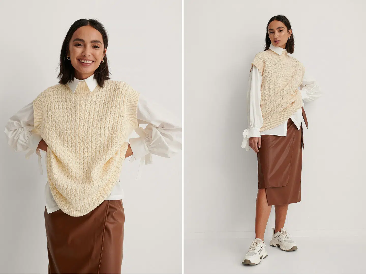 Råhvid kabelstrikket vest | Trine Kjaer x NA-KD