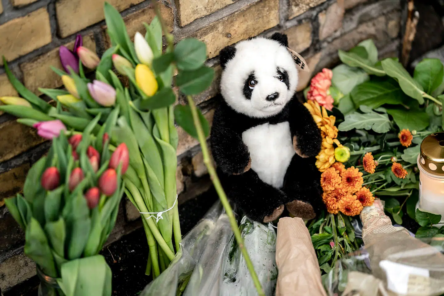 Folk lægger blomster og mindes den femårige pige, der mistede livet efter at være blevet ramt af en mandlig flugtbilist. Gerningsstedet bliver besøgt på Peter Bangs Vej på Frederiksberg torsdag den 29. oktober 2020.. (Foto: Mads Claus Rasmussen/Ritzau Scanpix)