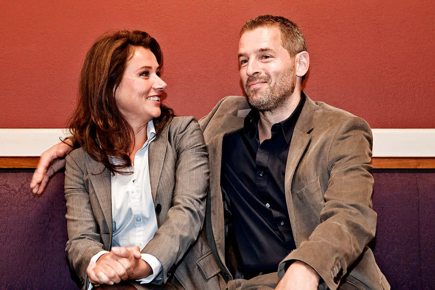 SPECIAL FOR AFP Actors Sidse Babett Knudsen and Michael Birkkjaer from DR's new drama series "Borgen" posing for pictures at a Photocall 31 st. August 2010 DR-City in Oerestad, Copenhagen.
