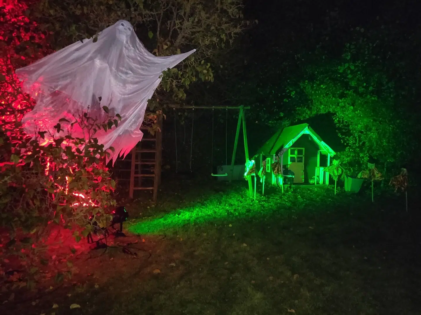 Familiens have ved huset i Rødovre vil blive endnu mere pyntet op denne gang end tidligere. Dette foto er fra halloween sidste efterår. Foto: Privat
