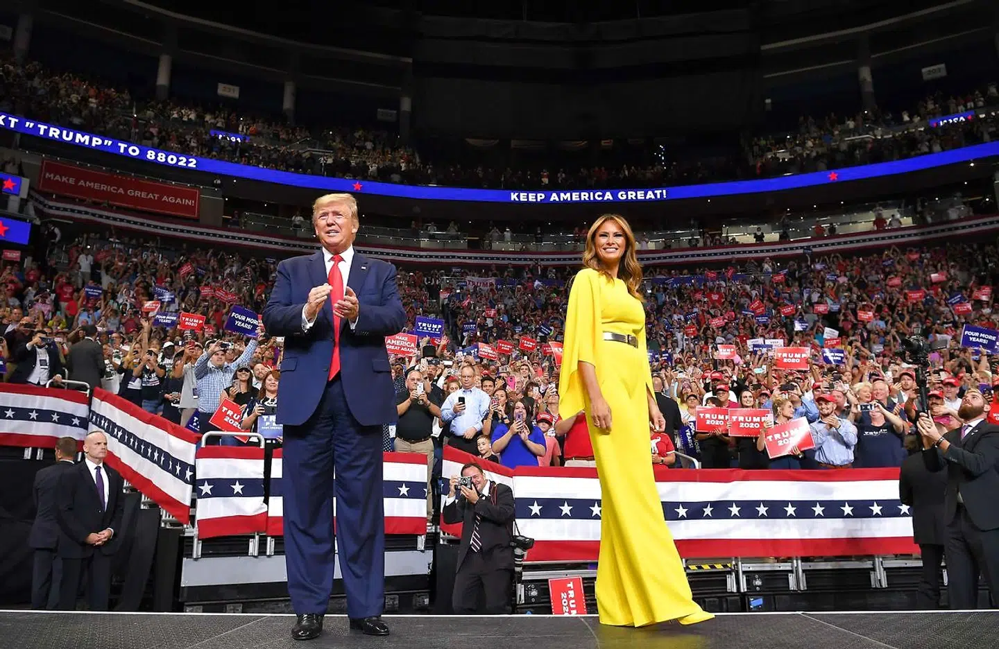 Melania Trump var senest med til et rally i juni sidste år. Billedet er herfra.