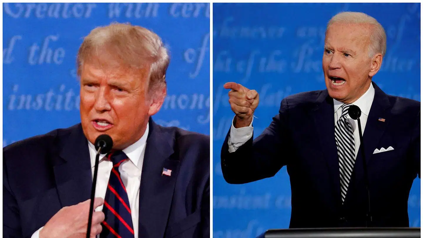 Donald Trump og Joe Biden kæmper om magten i USA.