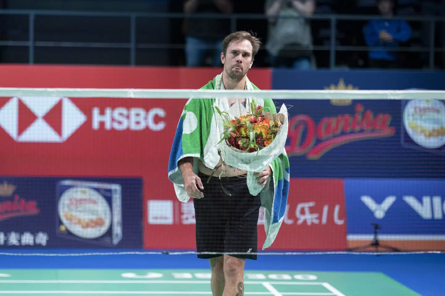 En bevæget Jan Ø. Jørgensen spillede fredag sin sidste kamp i karrieren, da han tabte til Anders Antonsen i kvartfinalen i Denmark Open. Claus Fisker/Ritzau Scanpix