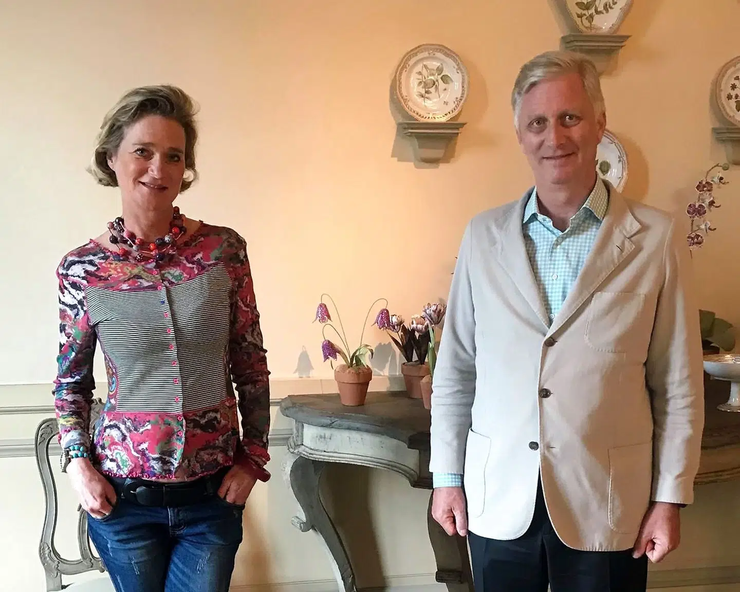 Delphine de Saxe-Cobourg og kong Philippe under mødet torsdag.