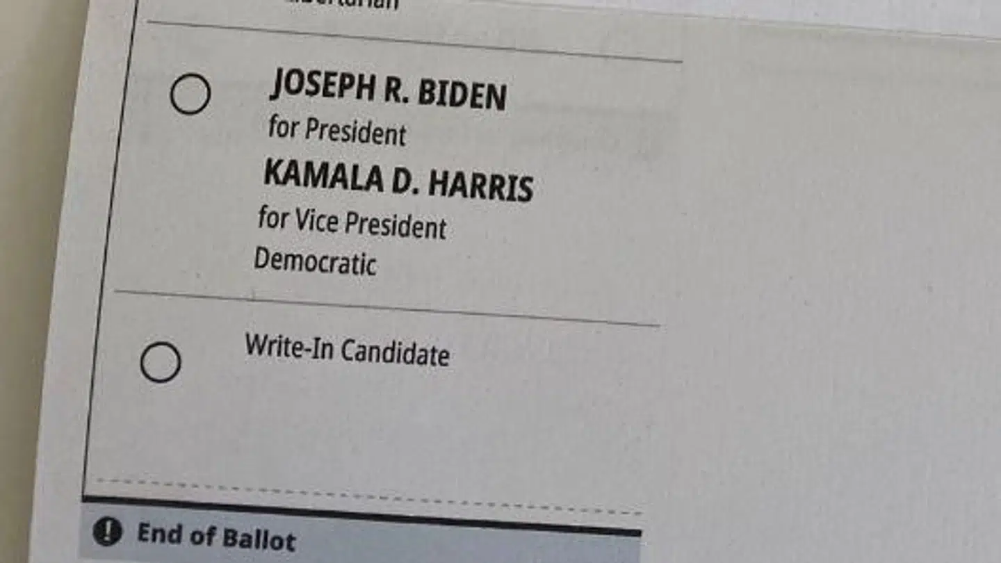 I feltet lige under Joe Biden og Kamala Harris opfordrer Kanye West i stedet til, at man skriver hans navn ind.