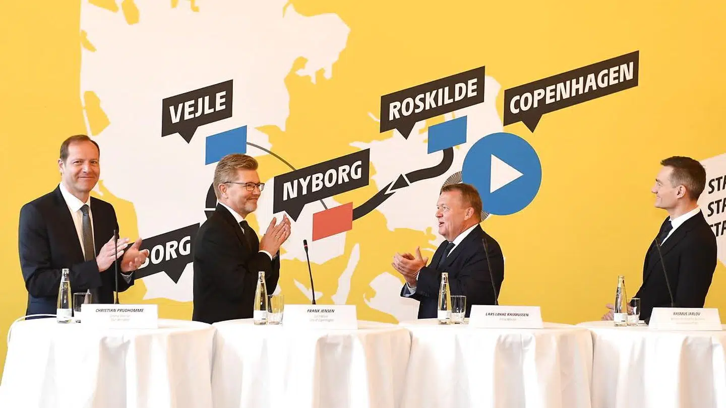 Det var med store smil, da Tour de France i Danmark blev annonceret. Daværende statsminister Lars Løkke Rasmussen, Københavns overborgmester Frank Jensen og daværende erhvervsminister Rasmus Jarlov holdt pressemøde på Københavns Rådhus i februar 2019.