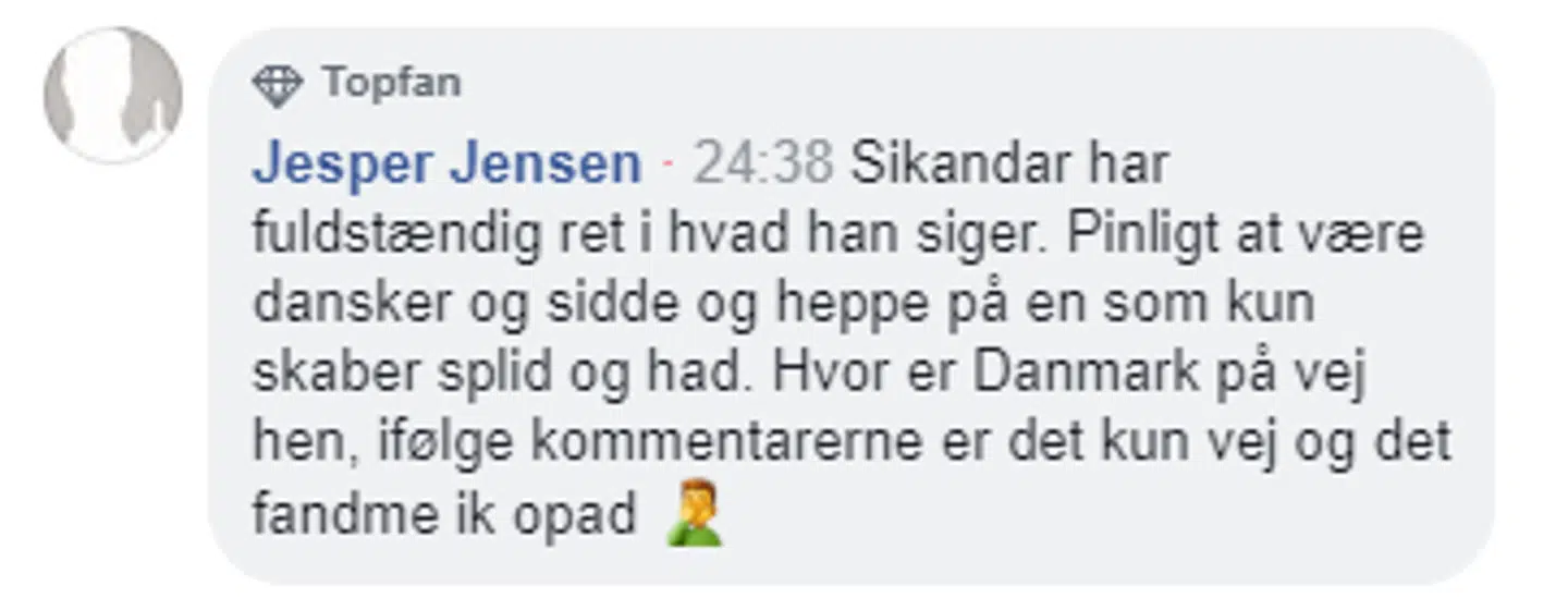 Der var både tilhænger til Inger Støjberg og Sikandar Siddique. Her ses en der var enig med Sikandar Siddique.
