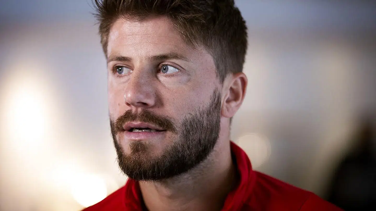 Lasse Schöne under fodboldlandsholdets pressemøde i Helsingør, torsdag 10. oktober 2019. (Foto: Liselotte Sabroe/Ritzau Scanpix)