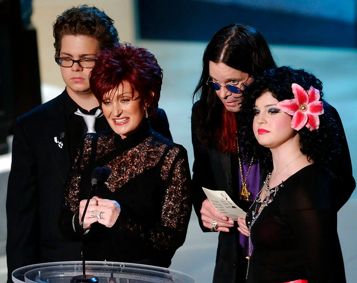 The Osbournes fra venstre, Jack, Sharon, Ozzy og Kelly.