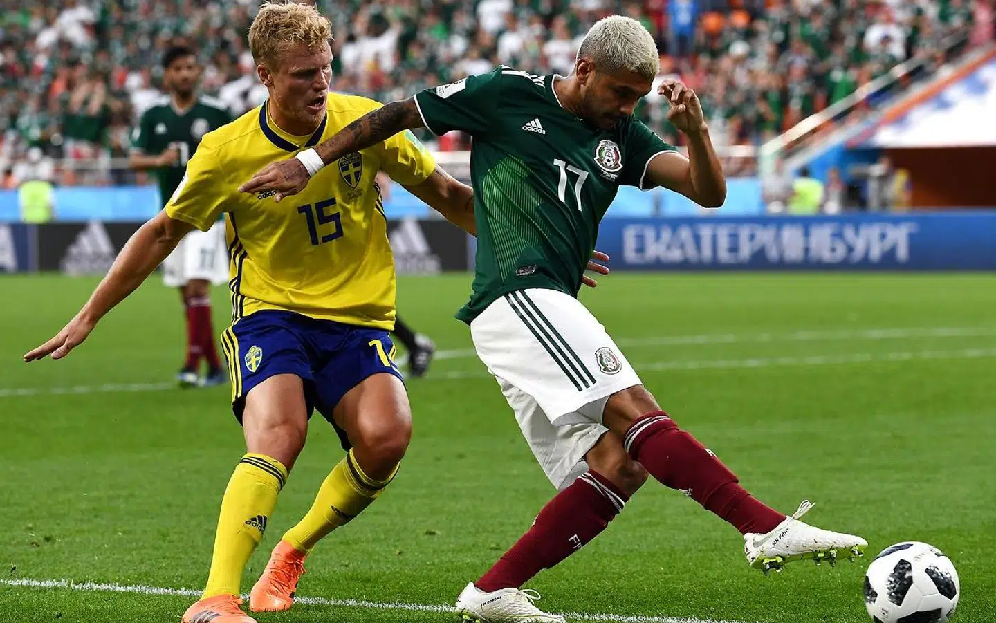 28-årige Oscar Hiljemark i kamp for Sverige under VM i 2018.