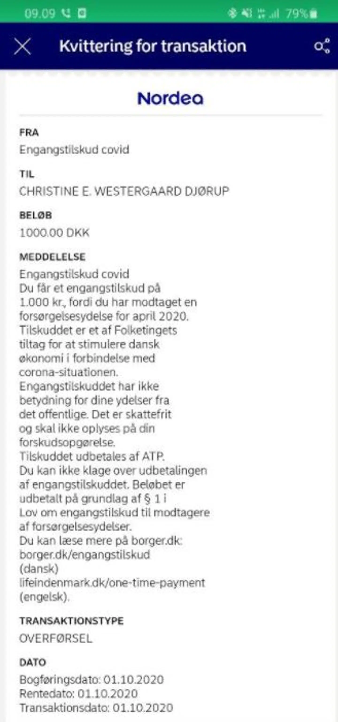 32-årige Christine Djørup er en af de danskere, der torsdag morgen kunne finde de 1.000 kroner i sin netbank.