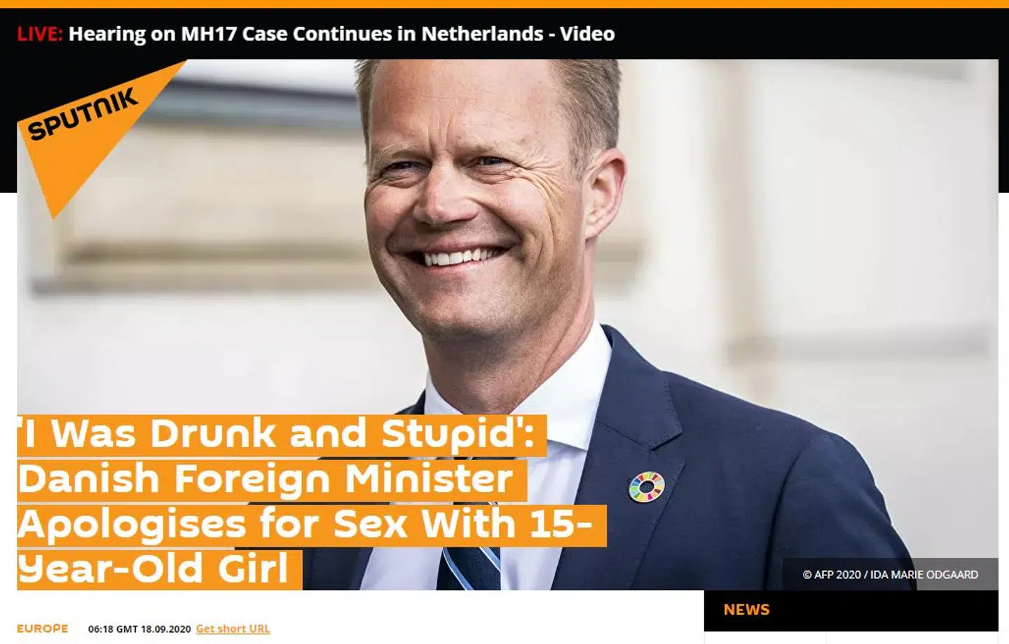 Jeppe Kofods undskyldning omtales her i mediet Sputnik, der er et engelsksproget russisk medie. Mediets historie er bragt ordret i mange andre engelsksprogede medier verden over, der primært dækker enkelte lande og områder.