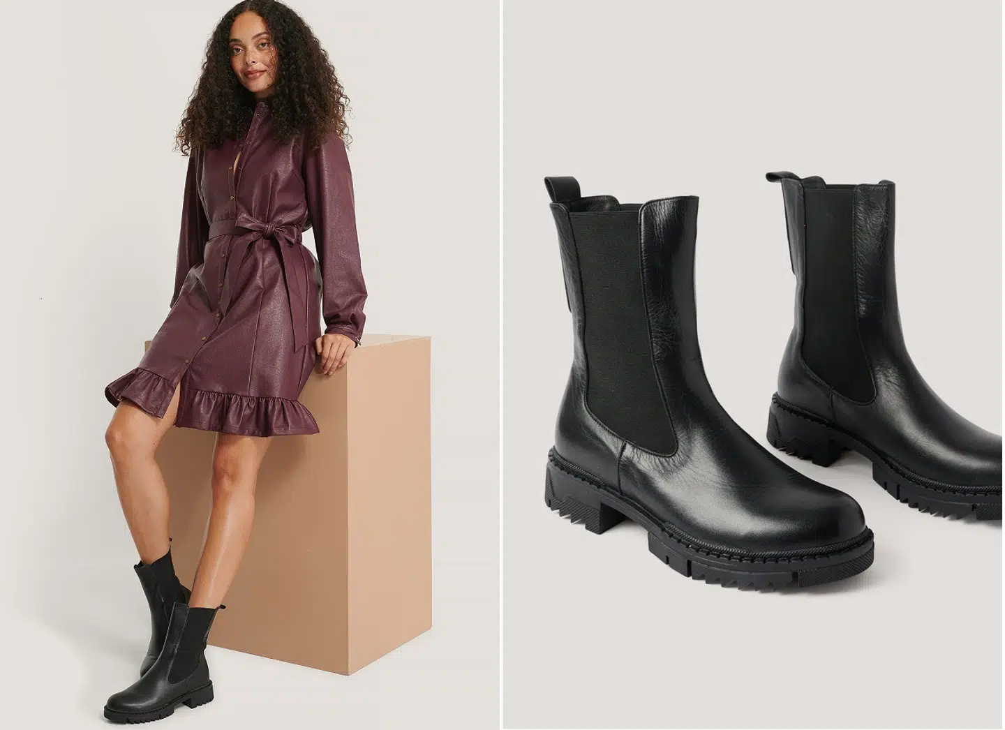 Lækre læder chunky boots fra NA-KD.