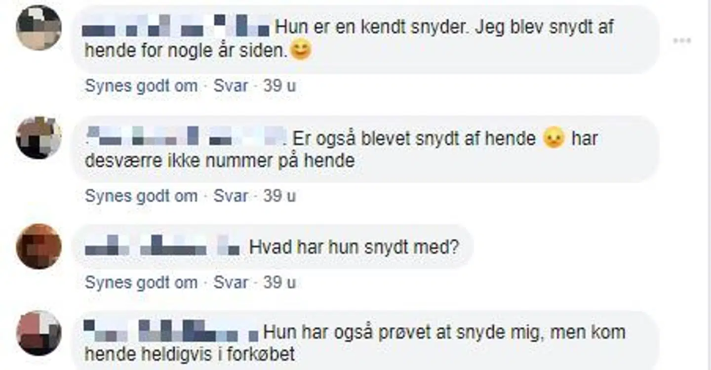 I lukkede Facebook-grupper advarer folk hinanden mod svindlere. Her skriver flere, at de er blevet snydt af Louise.