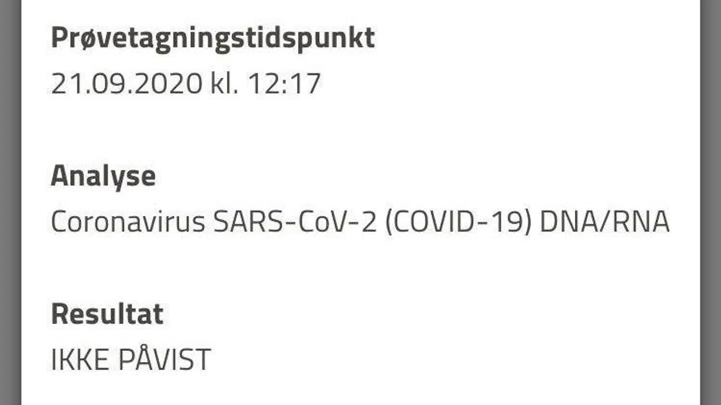 Kamilla Syberg Nielsen har fremsendt dokumentation for, at hun blev testet negativ for covid-19.