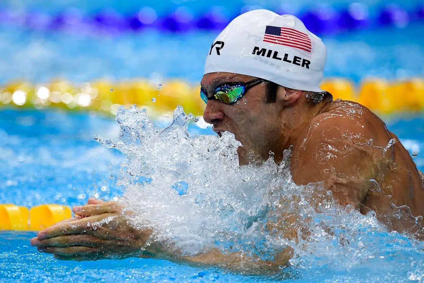 US Cody Miller competes in a men's 100m breaststroke heat during the swimming competition at the 2017 FINA World Championships in Budapest, on July 23, 2017. Martin BUREAU / AFP