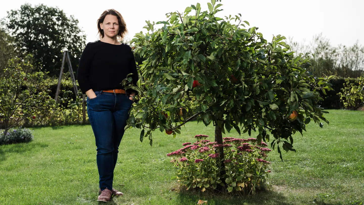 Ved æbletræet i haven hos Christina Lassen-Andersen og hendes mand Thomas har de begravet scanningsbillederne fra de tre ufødte fostre, de har mistet. Foto: Kasper Løjtved/Byrd.