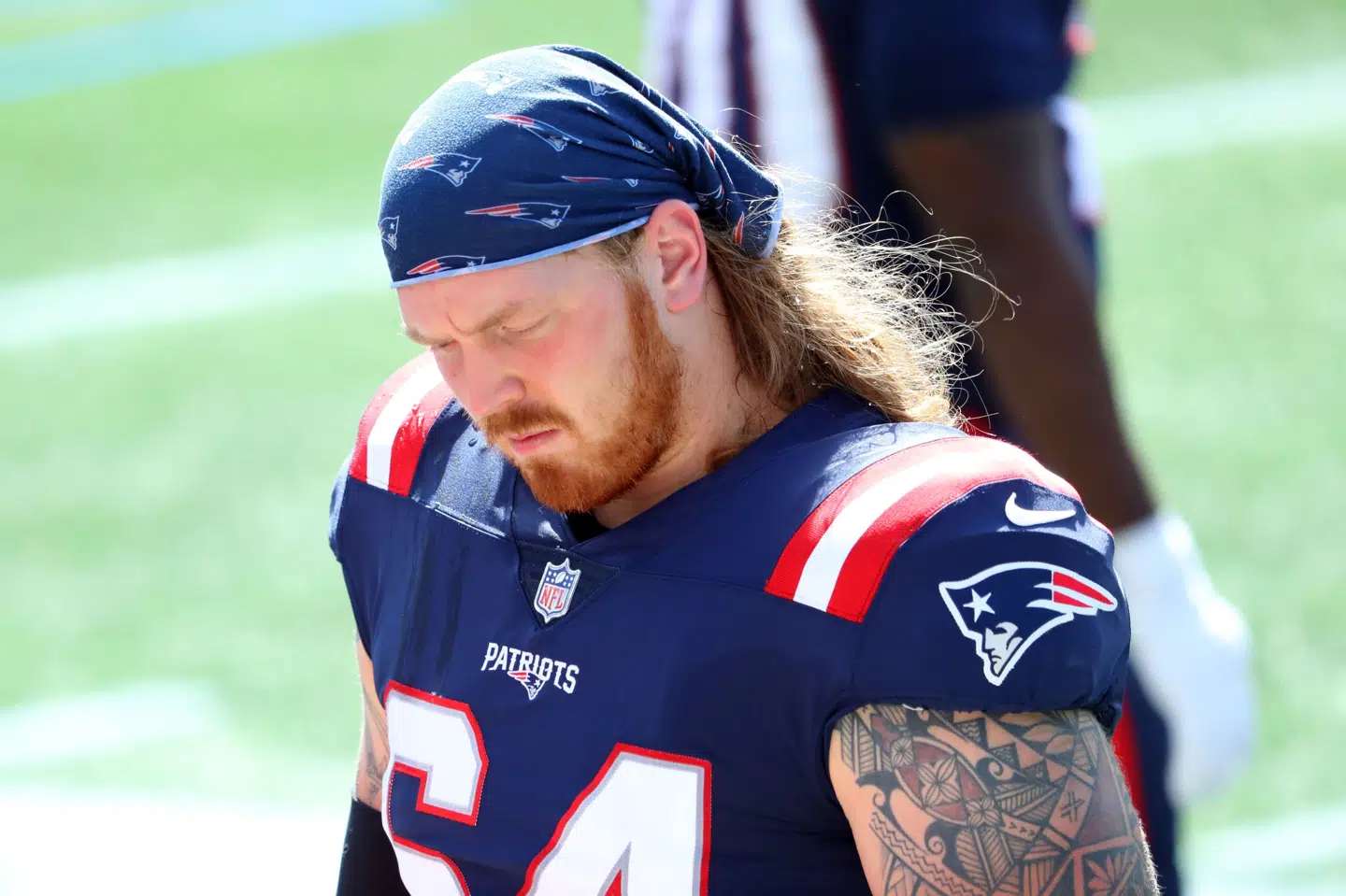 Hjalte Froholdt spiller med nummer 64 på ryggen i New England Patriots. Maddie Meyer/Ritzau Scanpix