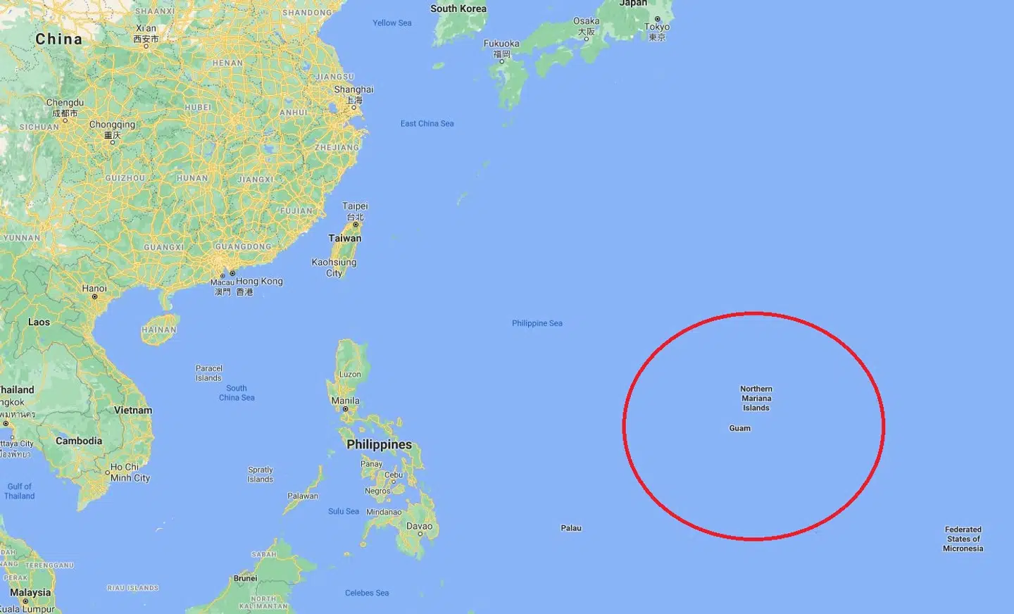 Den lille Stillehavsø Guam. Foto: Google Maps