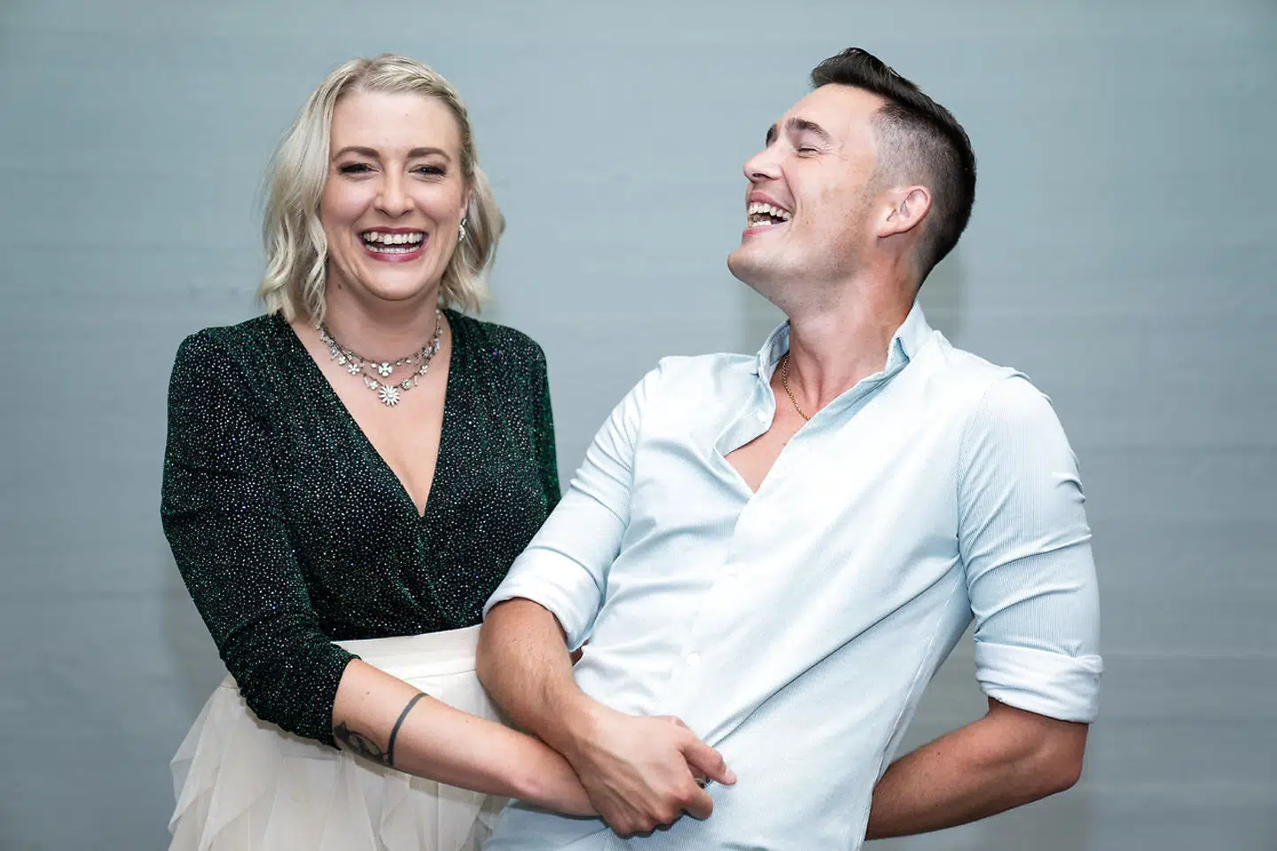 Biolog Vicky Knudsen og Martin Parnov Reichhardt til 'Vild med dans' pressemøde i København, tirsdag den 8. september 2020. (Foto: Emil Helms/Ritzau Scanpix)