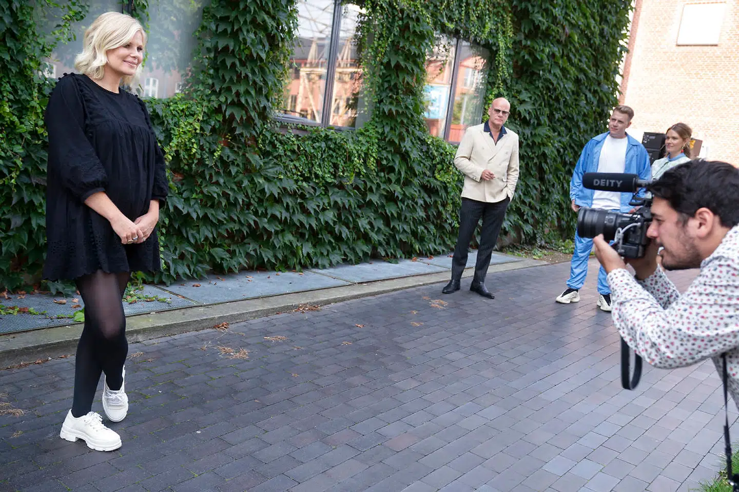 Værtinde Sofie Linde og dommerne Thomas Blachman, Oh Land og DJ Martin Jensen. TV 2 præsenterer det nye dommerhold i X Factor 2021 på et pressemøde i Marketenderiet i Valby, fredag den 11. september 2020. (Foto: Liselotte Sabroe/Scanpix 2020)