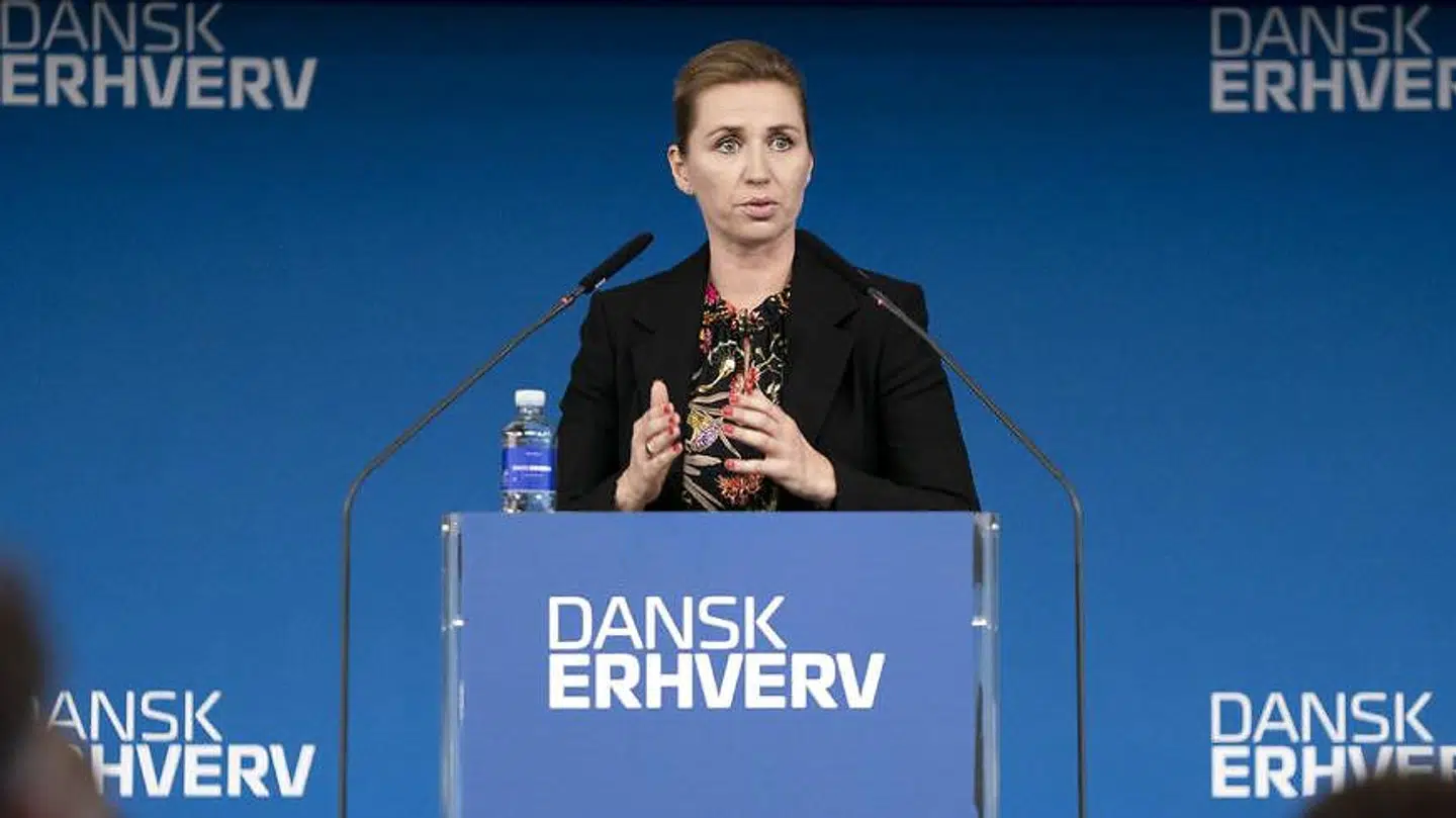 Statsminister Mette Frederiksen (S) talte torsdag ved Dansk Erhvervs Årsdag i Øksnehallen i København.