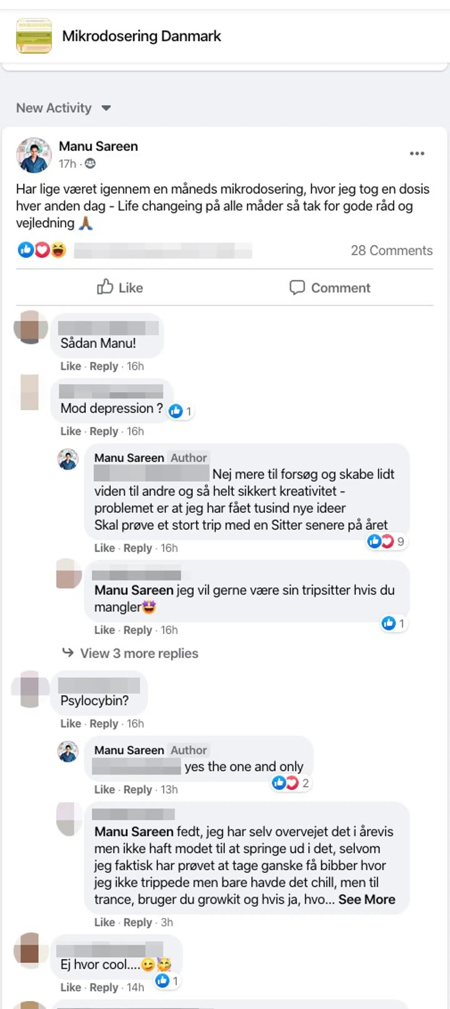 Screenshot fra Facebook-gruppen 'Mikrodosering Danmark'
