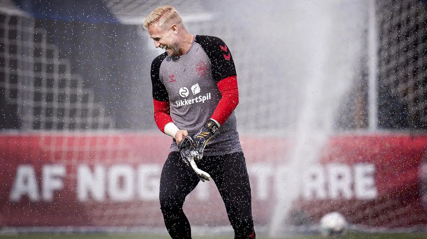 Kasper Schmeichel under en landsholdstræning.