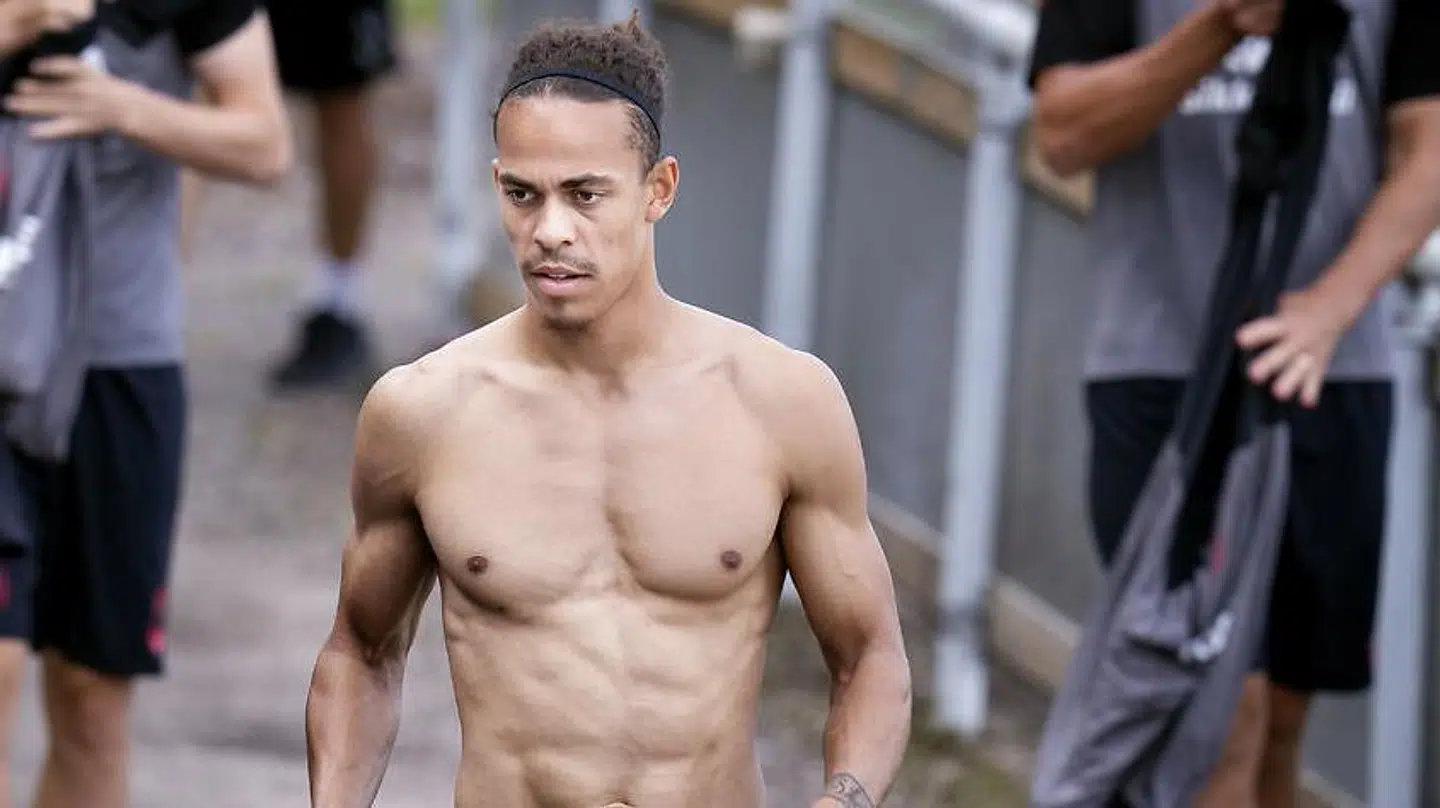 Yussuf Poulsen under en træning med landsholdet.