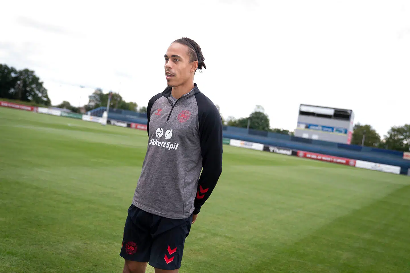 Yussuf Poulsen under fodboldlandsholdets mixed zone og træning i Helsingør, tirsdag den 1. september 2020.. (Foto: Liselotte Sabroe/Ritzau Scanpix)