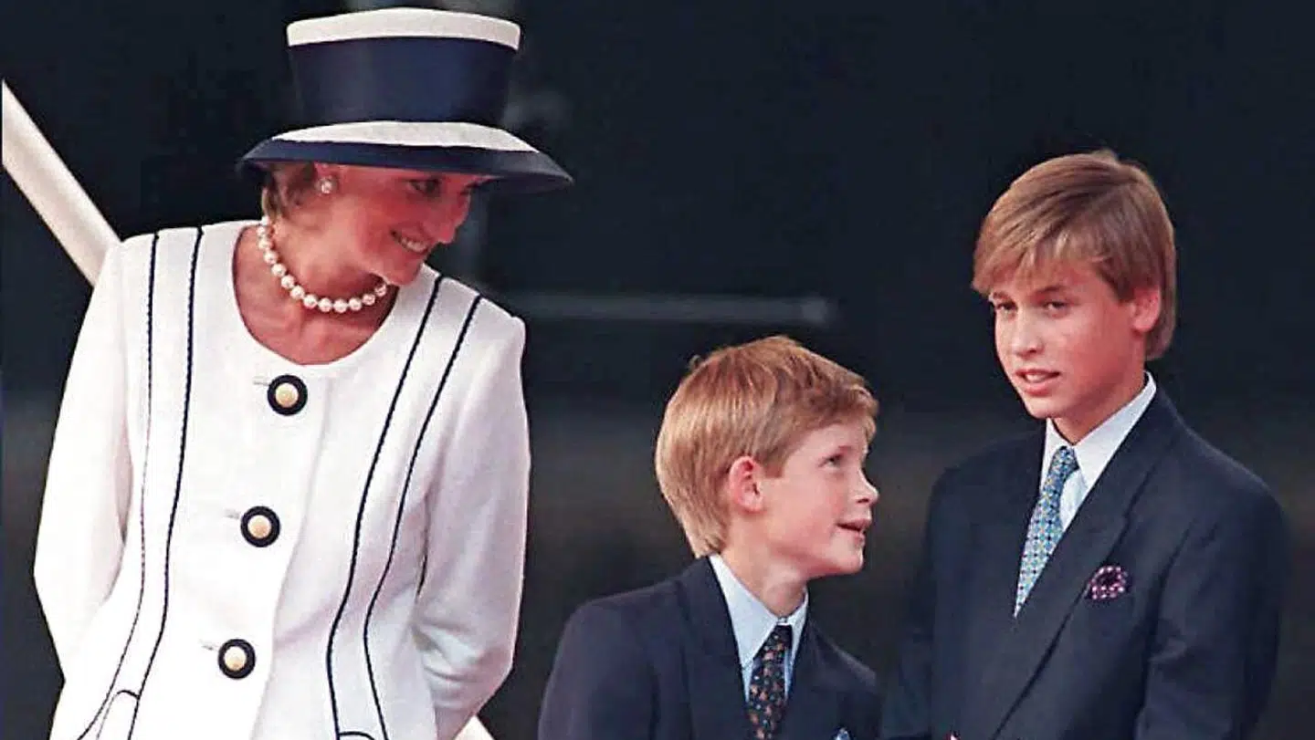 Prinsesse Diana sammen med William og Harry.