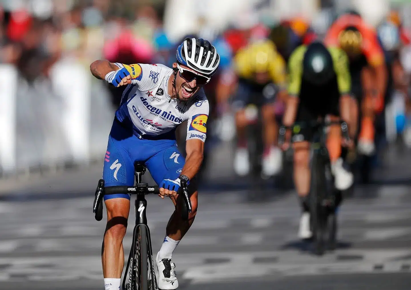 Cycling - Tour de France - Stage 2 - Nice Haut Pays to Nice - France - August 30, 2020. Deceuninck-Quick Step rider Julian Alaphilippe of France wins the stage. REUTERS/Stephane Mahe/Pool