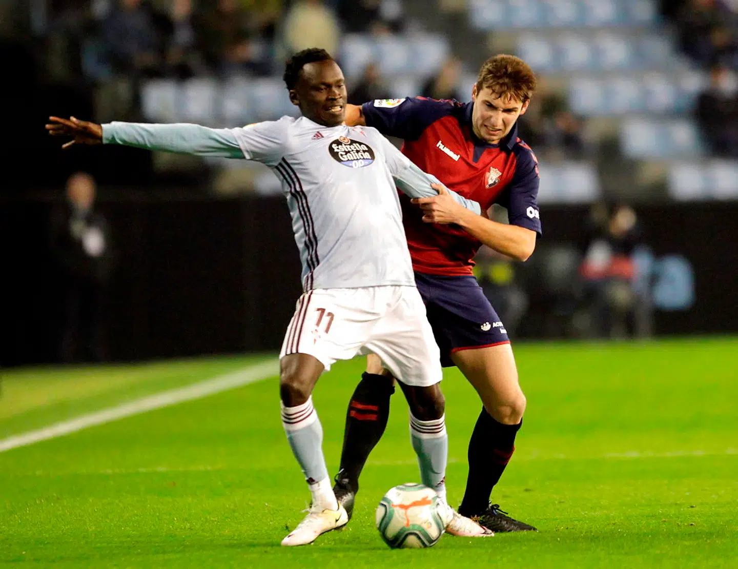 Pione Sisto er igen begyndt at få spilletid i Celta Vigo efter tilgangen af træner Óscar García. Her ses danskeren i aktion mod Osasuna.