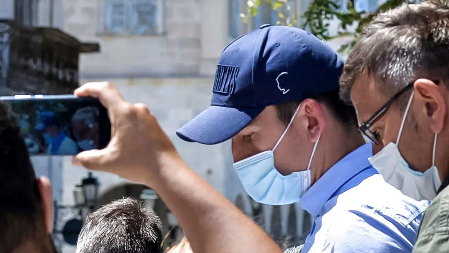 27-årige Harry Maguire ved Retten på Syros lørdag.