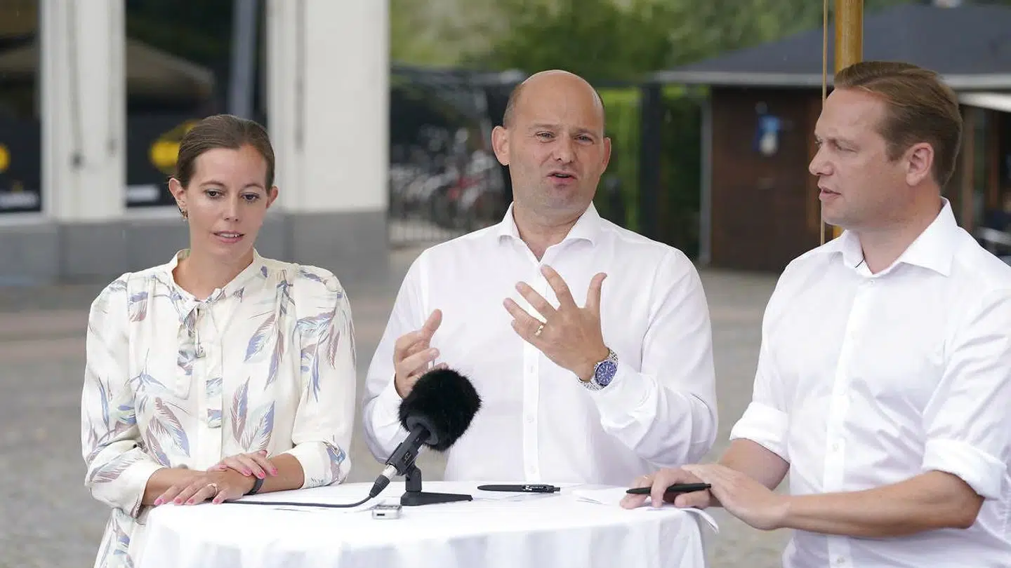 Søren Pape Poulsen, Mai Mercado og Marcus Knuth under Konservatives pressemøde i forbindelse med deres sommergruppemøde i Hillerød, torsdag den 20. august 2020.